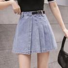 Pleated Buckled A-line Mini Skirt