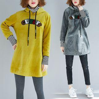Striped Panel Lettering Long Hoodie