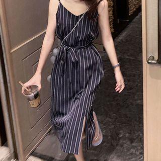 Striped Midi Overall Dress