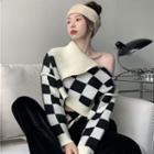 Asymmetrical Checker Print Sweater