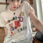 Lettering Print T-shirt T-shirt - Print - Red & Blue - One Size