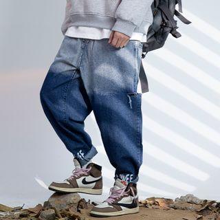 Distressed Lettering Print Harem Jeans