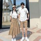 Couple Matching Polo Shirt / Pleated Midi A-line Skirt / Shorts / Set (various Designs)