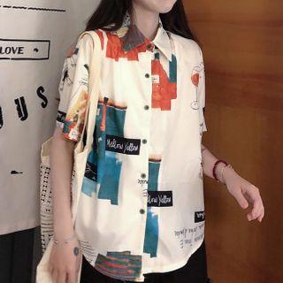 Short-sleeve Cartoon Print Shirt