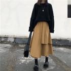 Long Sleeve Plain Knit Top / A-line Skirt