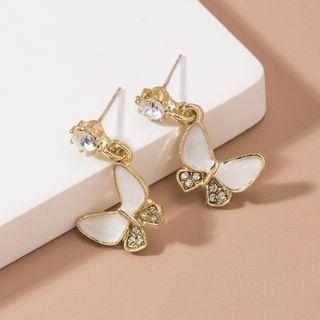 Butterfly Shell Rhinestone Alloy Dangle Earring 1 Pair - Era063-10 - Gold - One Size