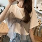 Short-sleeve Round Neck Bow-accent Top