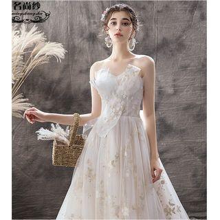 Embroidered Strapless A-line Wedding Gown