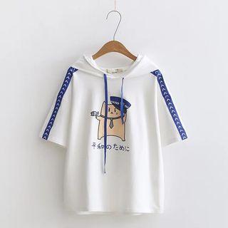 Cartoon Print Hooded Short-sleeve T-shirt