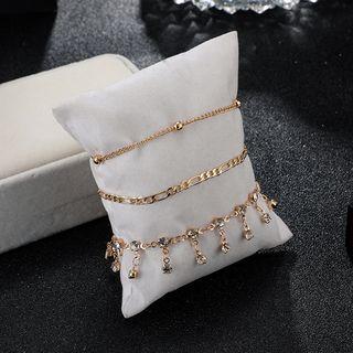 Set Of 3: Rhinestone Anklet (assorted Designs) Gold - One Size