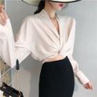 Plain V-neck Long-sleeve Top / Knit Skirt