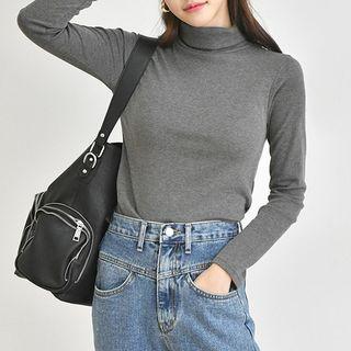 Brushed-fleece Lined Turtleneck T-shirt