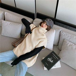 Long-sleeve Plain Top / Turtleneck Knit Vest