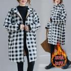 Plaid Hooded Coat Plaid - Black & White - One Size