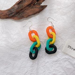 Acrylic Chain Drop Sterling Silver Ear Stud 1 Pair - Orange & Yellow - One Size