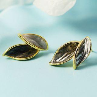 Gemstone Leaf Stud Earring 1 Pair - Grayish Blue - One Size