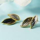 Gemstone Leaf Stud Earring 1 Pair - Grayish Blue - One Size