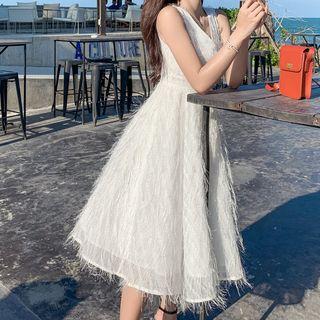 Fringed V-neck Sleeveless A-line Dress
