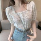 Short-sleeve Square-neck Lace Top White - One Size