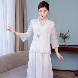 Traditional Chinese 3/4-sleeve Top / Wide Leg Pants