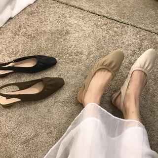 Shirred Flat Slingback Sandals