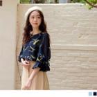 3/4 Bell Sleeve Floral Print Chiffon Top