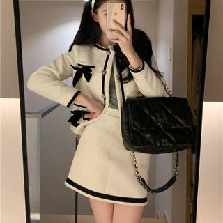 Contrast Trim Bow Jacket / Mini A-line Skirt