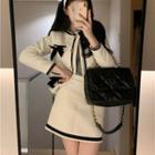 Contrast Trim Bow Jacket / Mini A-line Skirt