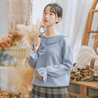 Peter Pan Collar Long-sleeve Knit Top