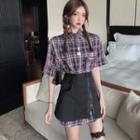 Short-sleeve Plaid Shirt / Zip Skirt