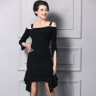 3/4-sleeve Off Shoulder Ruffle A-line Dress