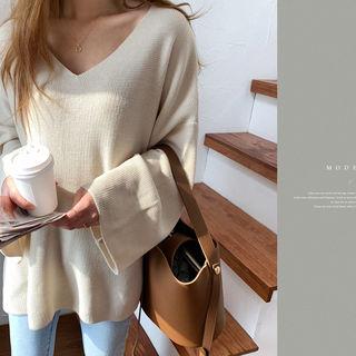 Wide-sleeve Slit-side Knit Top