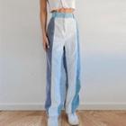 Color-block Corduroy Straight Cut Pants