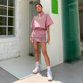 Cord-lock Detail Shirred Skirt