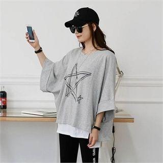 Cuffed Dolman-sleeve Star Print Top