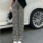 Elbow-sleeve Slit T-shirt / Argyle High Waist Wide Leg Pants
