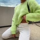 Vivid-color Cropped Fluffy Sweater