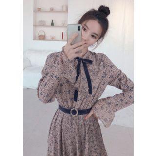 Belted Patterned Shirtwaist Dress Pink - One Size