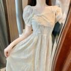 One-shoulder Faux Pearl Panel Lace Dress