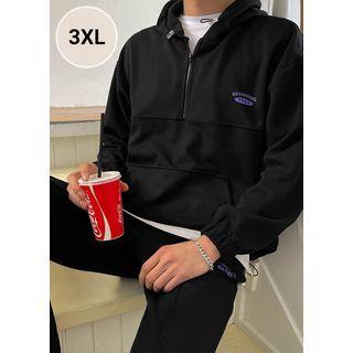Letter-printed Kangaroo-pocket Anorak Hoodie
