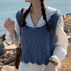 Cable Knit V-neck Vest / Long-sleeve Turtle Neck T-shirt