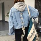 Loose-fit Lace-up Cropped Denim Jacket