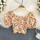 Puff Sleeve Floral Crop Blouse
