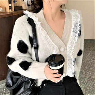 Dotted Lace Trim Cardigan White - One Size