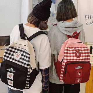 Plaid Lettering Canvas Zip Backpack