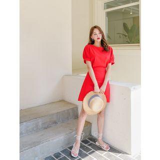 Plus Size Puff-sleeve Linen Blend Top