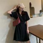 V-neck Belted Mini Dress Black - One Size