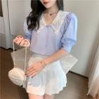 Puff Sleeve Embroidered Lace Collar Blouse