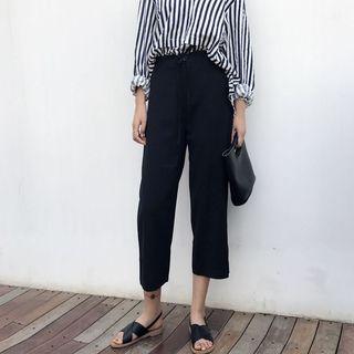 Plain High Waist Cropped Straight Cut Pants