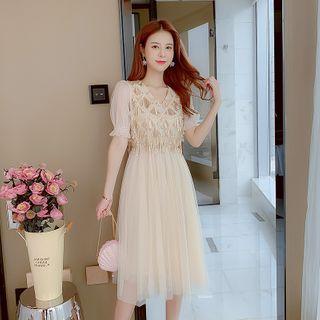 Short-sleeve Sequined Chiffon A-line Midi Dress As Shown In Figure - One Size